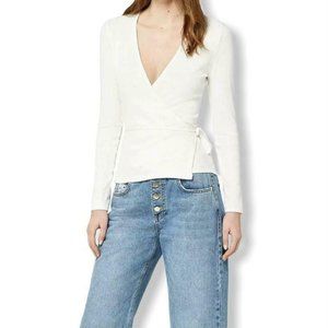 Find White Wrap Cardigan Tie Waist Long Sleeve Top Size M Woman's Sweaters.